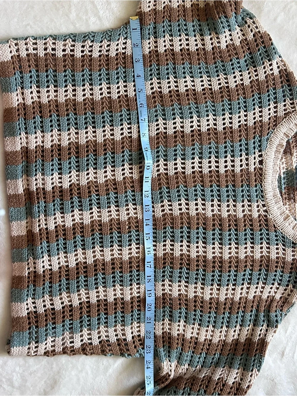 Anniewear Crochet Open Knit Longsleeve Pullover Sweater Earth Tones Cotton Large